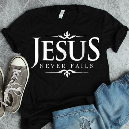 Jesus versagt nie - christliches Evangeliums-Bibel-Sprüche-T-Shirt