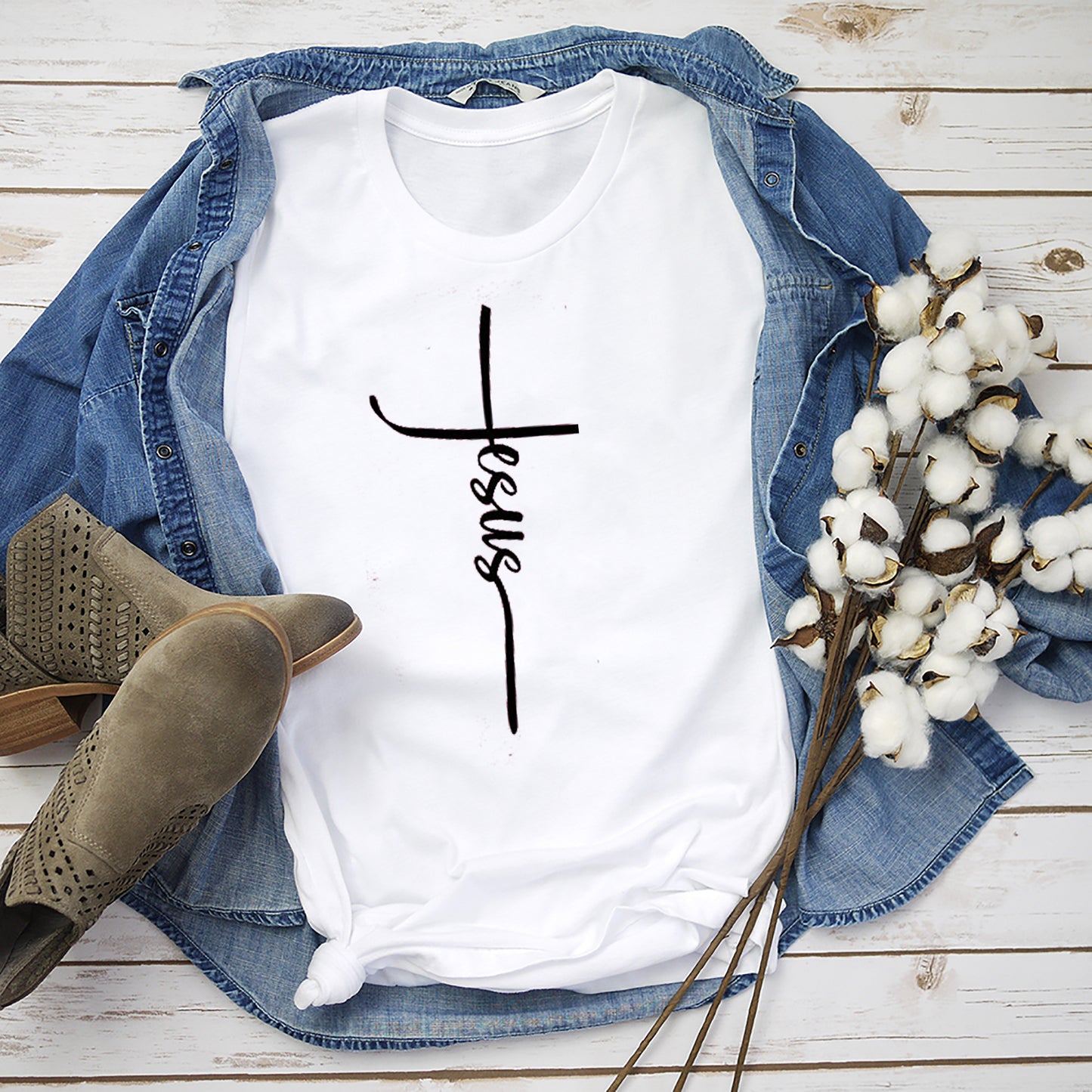 Jesus Vertikales Kreuz Shirt Glaube Shirts Inspirierende Mama Shirts Spirituelle Mama Shirt