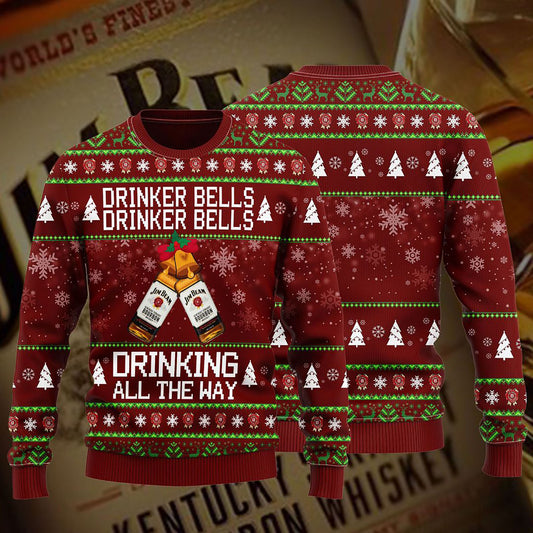 Jim Beam Drinker Bells Drinker Bells Drinking All The Way, Christmas Ugly Sweater, Christmas Gift, Gift Christmas 2024