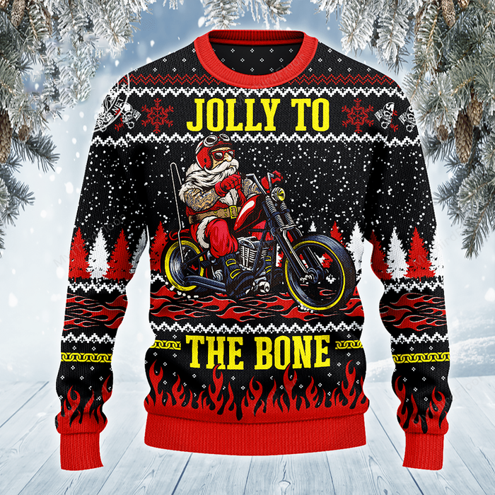 Jolly To The Bone Biker Christmas Gift All Over Sweater, Christmas Ugly Sweater, Christmas Gift, Gift Christmas 2024