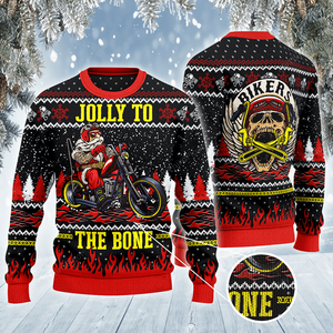 Jolly To The Bone Biker Christmas Gift All Over Sweater, Christmas Ugly Sweater, Christmas Gift, Gift Christmas 2024