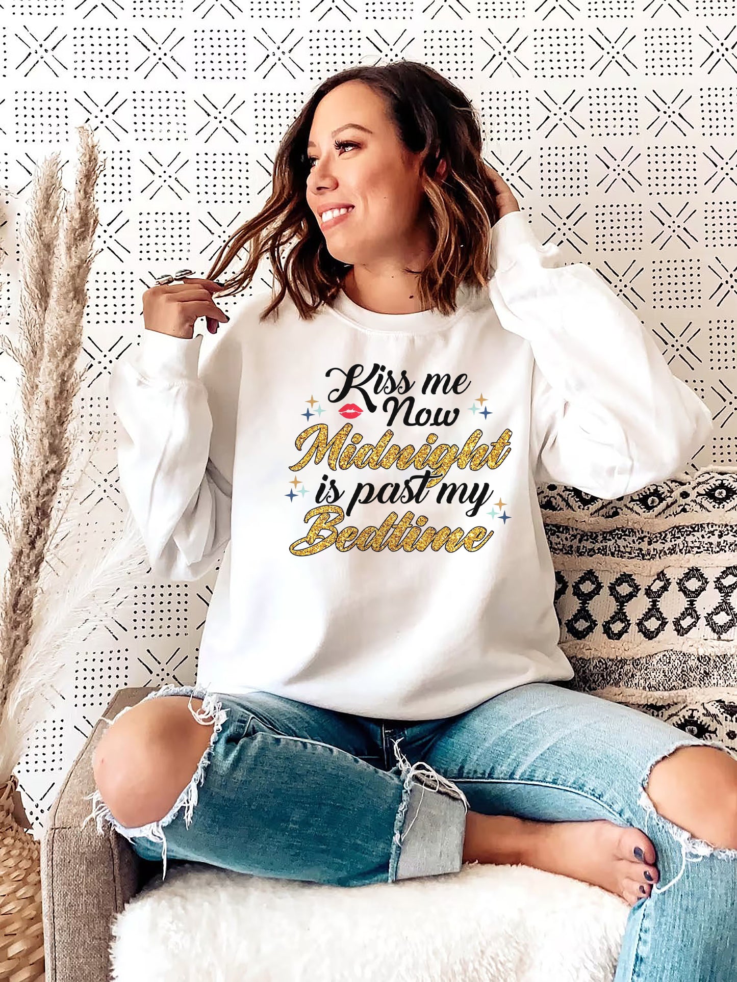 Kiss Me Now Midnight Is Past My Bed Time Sweatshirt, Happy New Year 2022 Sweatshirt, Happy New Year Sweatshirt, New Year Gift,Christmas Gift