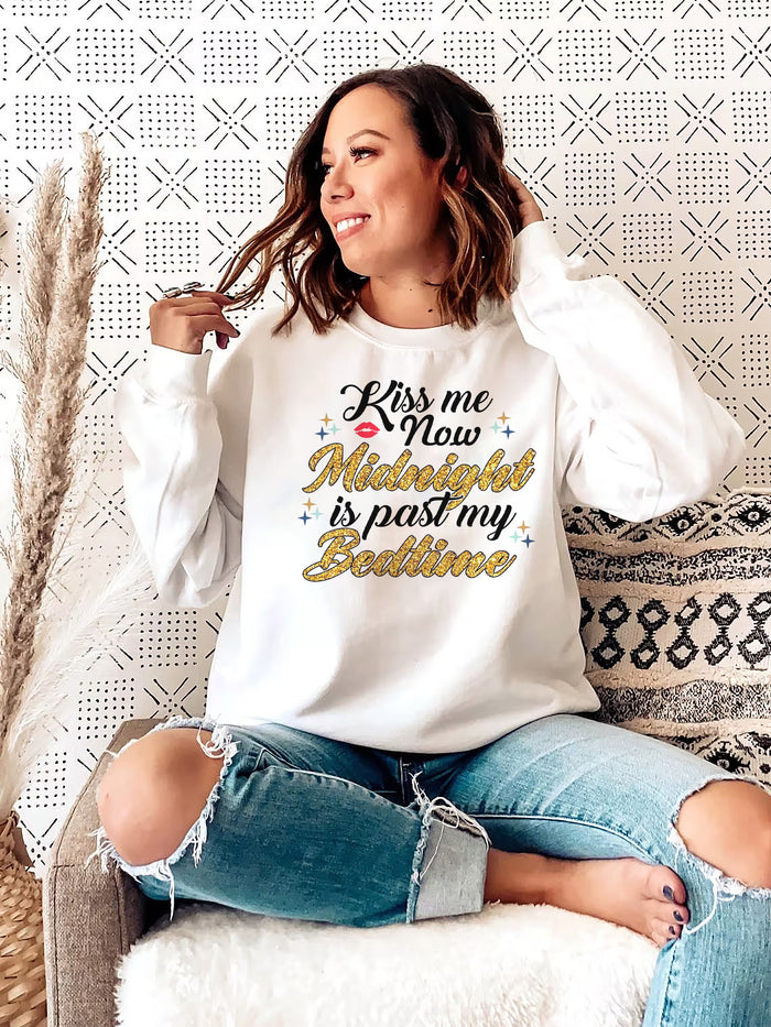 Kiss Me Now Midnight Is Past My Bed Time Sweatshirt, Happy New Year 2022 Sweatshirt, Happy New Year Sweatshirt, New Year Gift,Christmas Gift