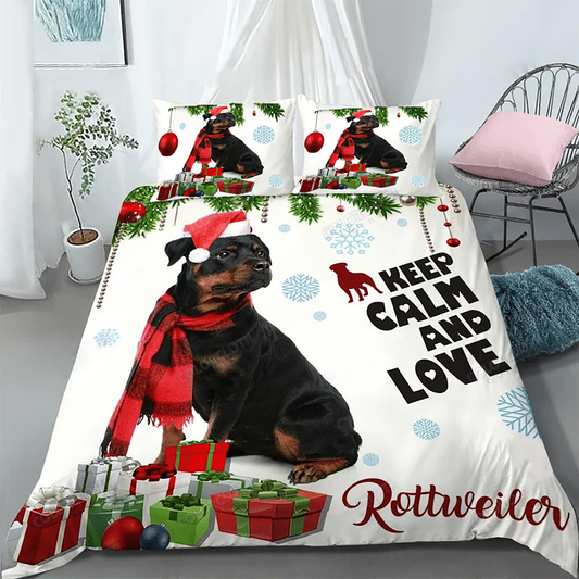Keep Calm And Love Rottweiler Christmas Bedding Set Bedroom Set Bedlinen 3D,Bedding Christmas Gift,Bedding Set Christmas