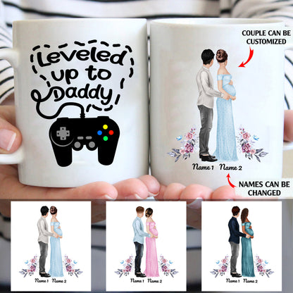Leveled up to daddy personalised gift customized mug coffee mugs gifts custom christmas mugs