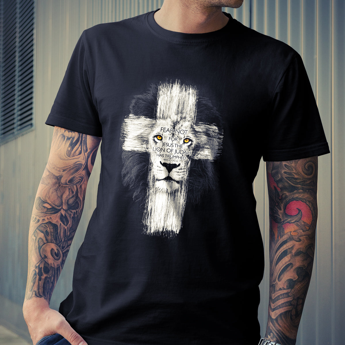 Löwe Kreuz T-Shirt - Christliche Mode Geschenke T