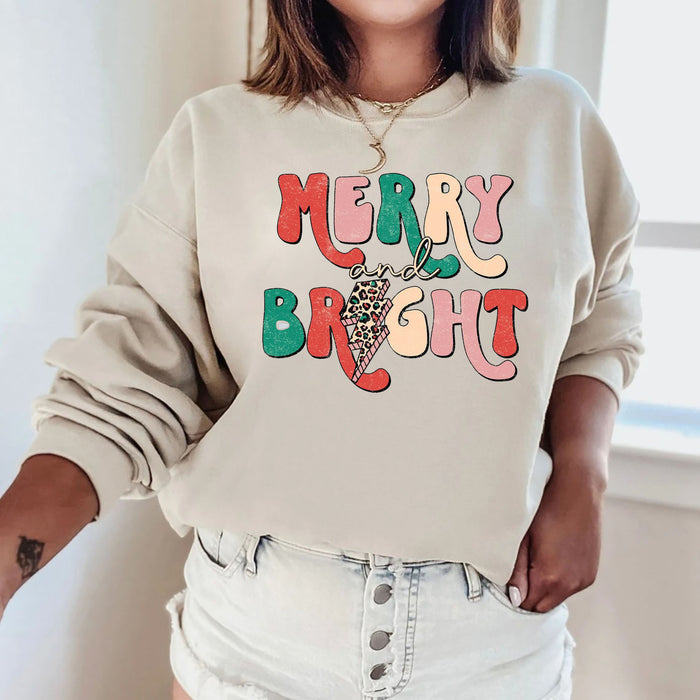 Merry and Bright Sweatshirt, Womens Christmas Sweater, Cute Holiday Sweatshirts, Christmas Family Sweatshirt, Gift For Christmas