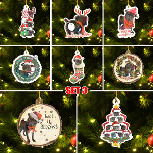 Merry Pugmas Black Pug Ornament Set, Merry Woofmas Ornament Set, Funny Xmas Ornament Family Gift Idea