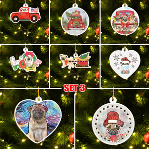 Merry Pugmas Black Pug Ornament Set, Merry Woofmas Ornament Set, Funny Xmas Ornament Family Gift Idea