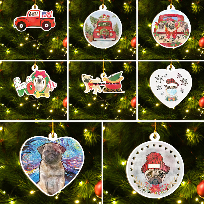 Merry Pugmas Black Pug Ornament Set, Merry Woofmas Ornament Set, Funny Xmas Ornament Family Gift Idea