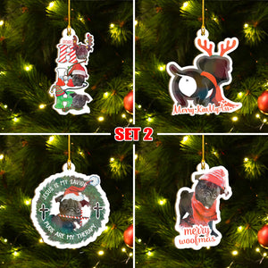 Merry Pugmas Black Pug Ornament Set, Merry Woofmas Ornament Set, Funny Xmas Ornament Family Gift Idea