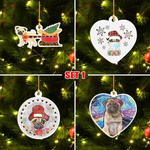 Merry Pugmas Black Pug Ornament Set, Merry Woofmas Ornament Set, Funny Xmas Ornament Family Gift Idea