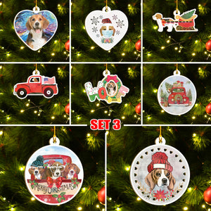 Merry Xmas Beagle Ornament Set, Merry Woofmas Ornament Set, Funny Xmas Ornament Family Gift Idea For Dog Lover