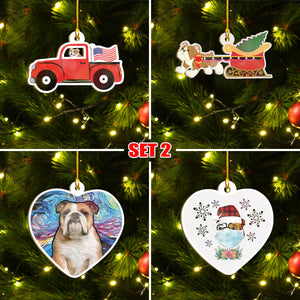 Merry Xmas Bulldog Ornament Set, Merry Woofmas Ornament Set, Funny Xmas Ornament Family Gift Idea For Dog Lover