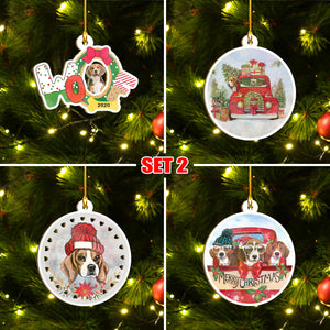 Merry Xmas Beagle Ornament Set, Merry Woofmas Ornament Set, Funny Xmas Ornament Family Gift Idea For Dog Lover