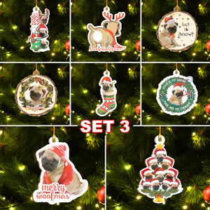 Merry Pugmas Ornaments Set, Merry Woofmas Ornaments, Funny Christmas Ornaments Family Gift Idea For Pug Lover