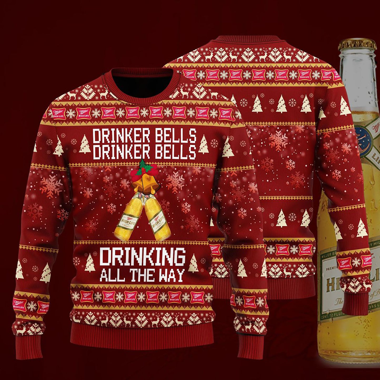 Miller High Life Drinker Bells Drinker Bells Drinking Sweater, Christmas Ugly Sweater, Christmas Gift, Gift Christmas 2024