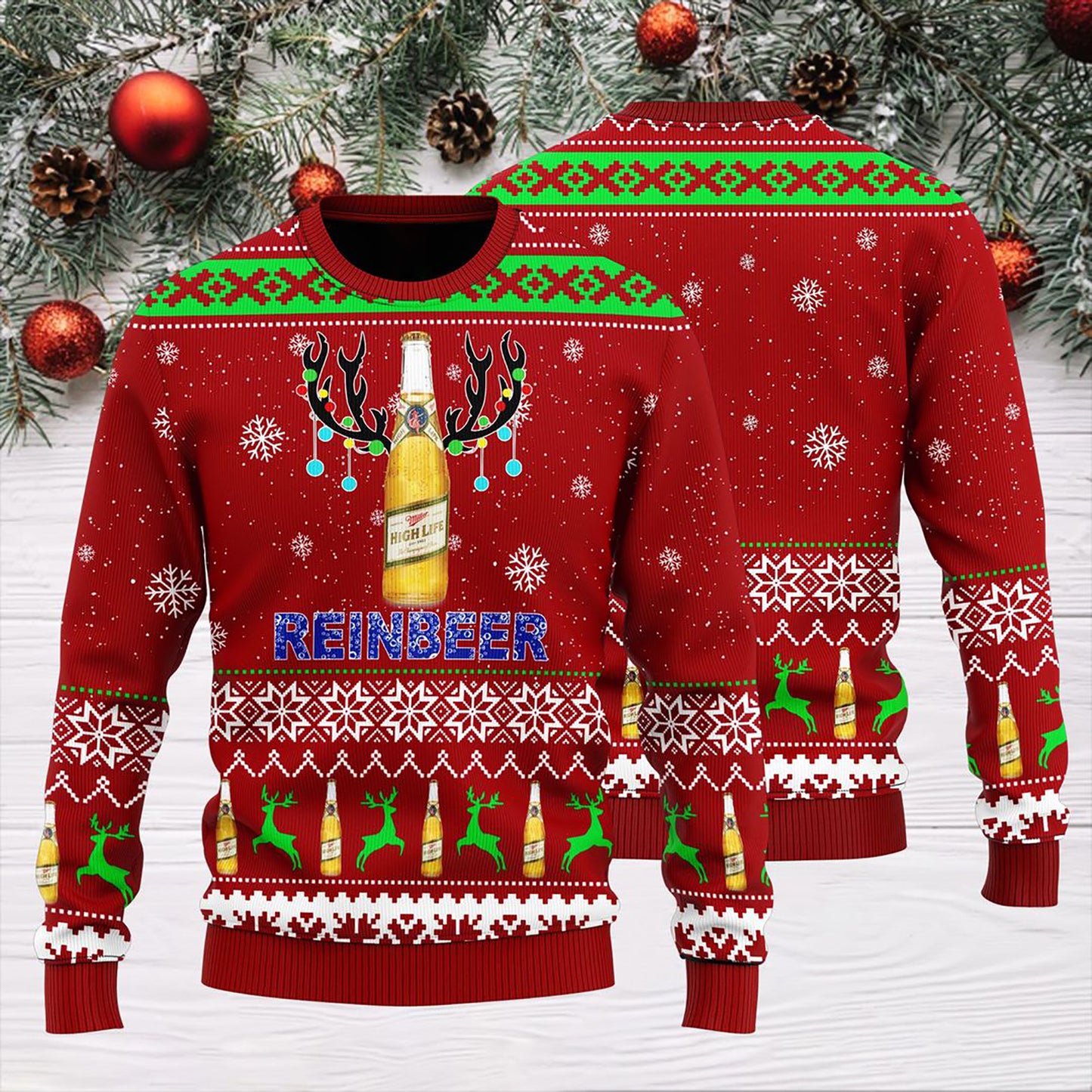Miller High Life Reinbeer Christmas Sweater, Christmas Ugly Sweater, Christmas Gift, Gift Christmas 2024