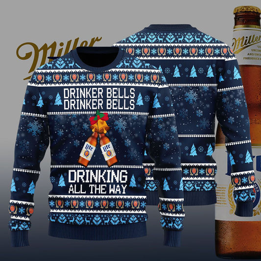 Miller Lite Drinker Bells Drinker Bells Drinking All The Way, Christmas Ugly Sweater,Christmas Gift,Gift Christmas 2022