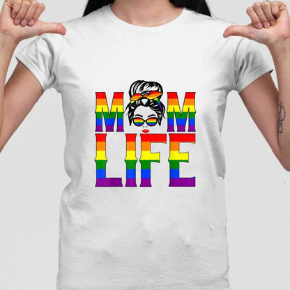 Mom Life Messy Hair Bun LGBT Pride Mother's Day Shirt