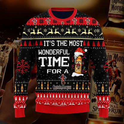 Most Wonderful Time For A Captain Morgan Christmas Sweater, Christmas Ugly Sweater, Christmas Gift, Gift Christmas 2024