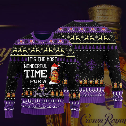 Most Wonderful Time For A Crown Royal Christmas Sweater, Christmas Ugly Sweater, Christmas Gift, Gift Christmas 2024