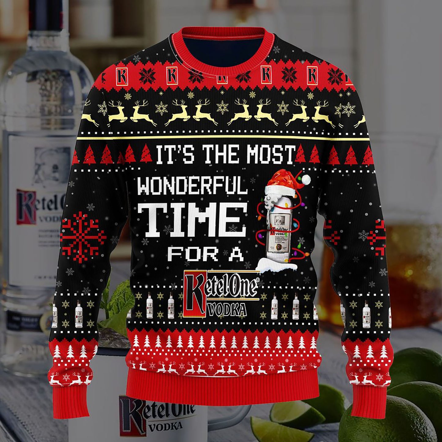 Most Wonderful Time For A Ketel One Christmas Sweater, Christmas Ugly Sweater, Christmas Gift, Gift Christmas 2024
