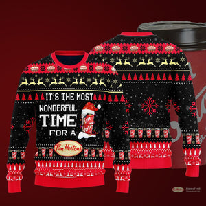 Most Wonderful Time For A Tim Hortons Christmas Sweater, Christmas Ugly Sweater, Christmas Gift, Gift Christmas 2024