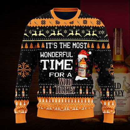 Most Wonderful Time For A Wild Turkey Christmas Sweater, Christmas Ugly Sweater, Christmas Gift, Gift Christmas 2024