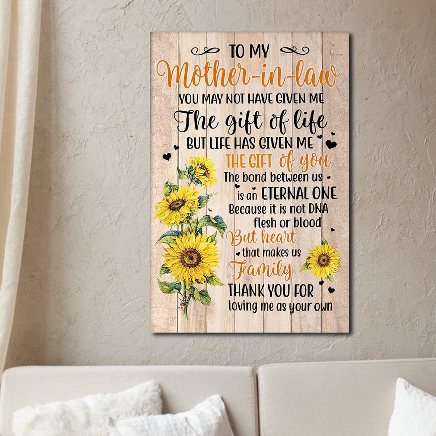 Mother In Law Sunflower, Gift for Mother, Mother In Law Canvas