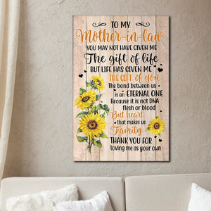 Mother In Law Sunflower, Gift for Mother, Mother In Law Canvas