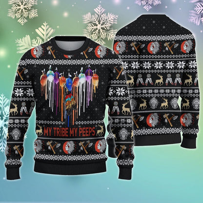 My Tribe my peeps Heart feathers Ugly Sweater, Christmas Ugly Sweater, Christmas Gift, Gift Christmas 2024