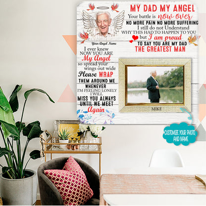 My dad my heaven in heaven Memorial Picture Frame - Keepsake Plaque That Holds a custom Photo - Sympathy Gift to Tribute The Loss of a Loved One