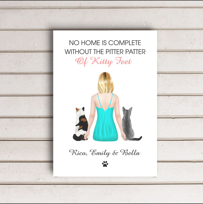 No home is complete without the pitter patter of kitty feet, Canvas-Poster-Digital file meaningful gift, Love Cats gifts, Couple gift, Art Print gift