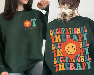 Occupational Therapy Sweatshirt - OT Groovy Smiley Face 2 Sided Sweater, Occupational Therapy Gifts