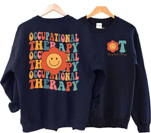 Occupational Therapy Sweatshirt - OT Groovy Smiley Face 2 Sided Sweater, Occupational Therapy Gifts