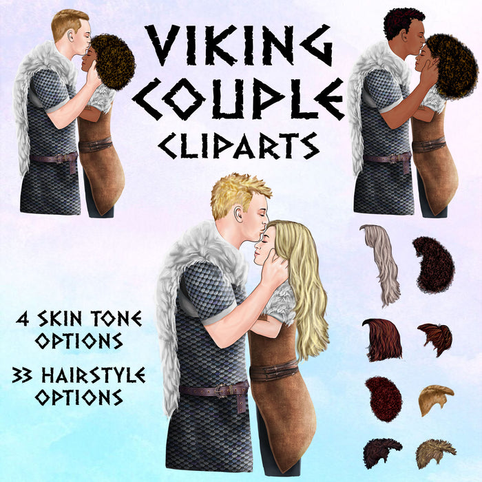 Couple Viking Clip Art Pack. Viking Couple Gifts. Romantic couple. Personalized couple gift. Viking Couple. Gorgeous Hairstyles. Viking Clipart