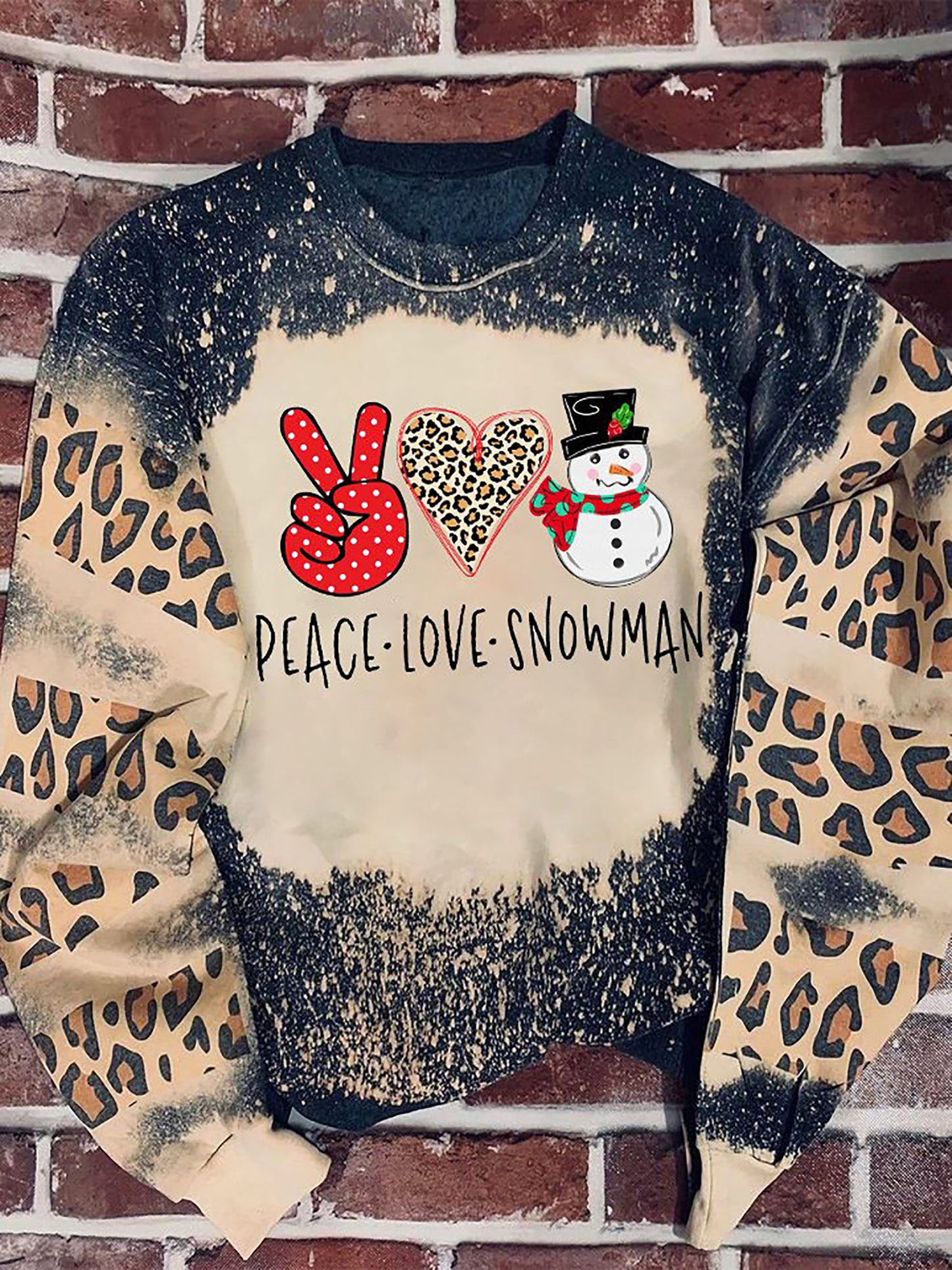 Peace love snowman Leopard Bleached Sweater, Christmas Ugly Sweater,Christmas Gift,Gift Christmas 2024