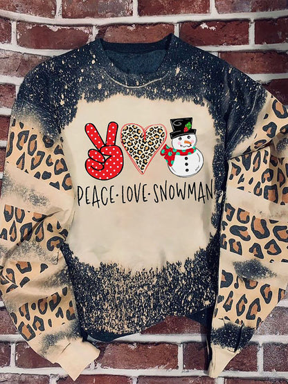 Peace love snowman Leopard Bleached Sweater, Christmas Ugly Sweater,Christmas Gift,Gift Christmas 2024