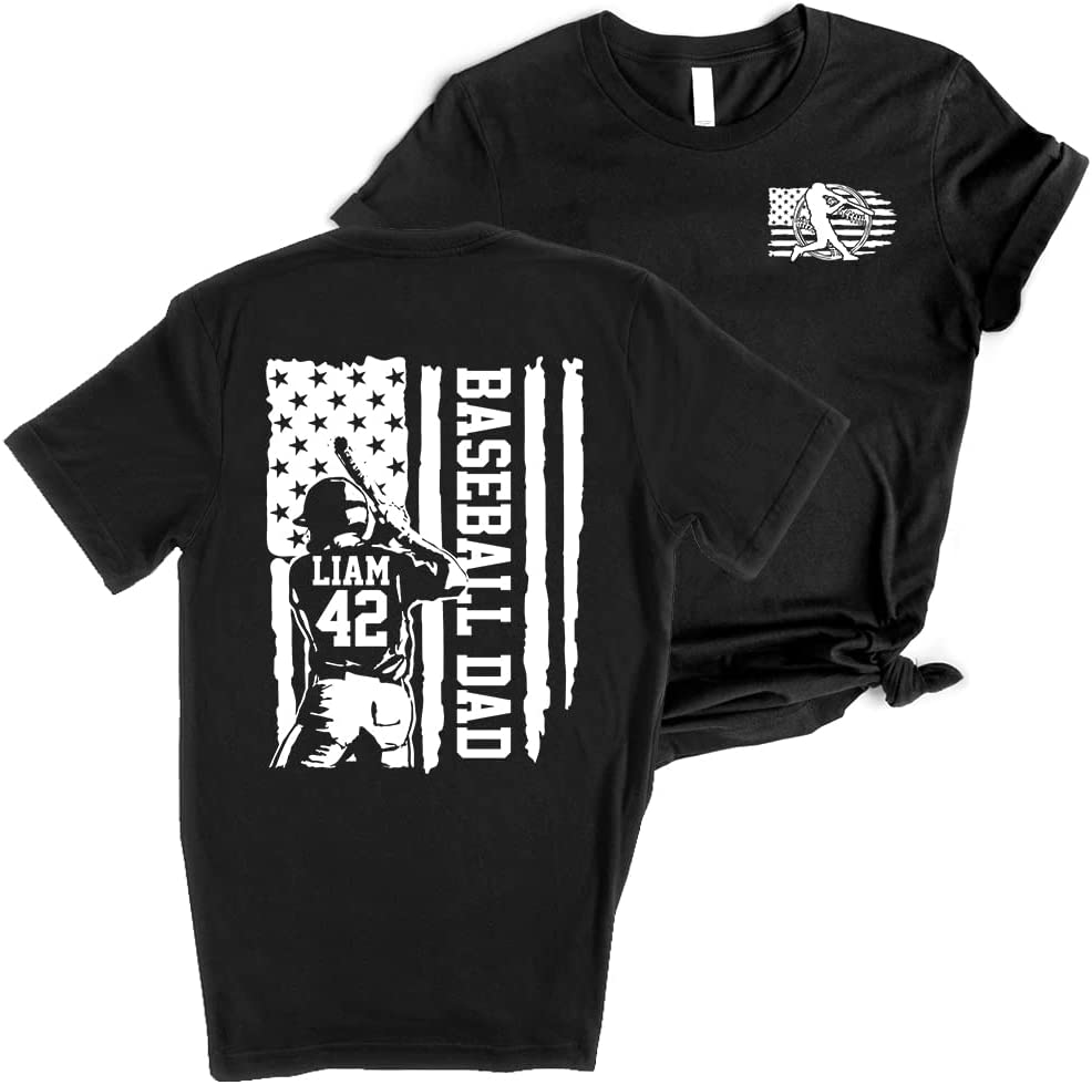 Personalized Baseball Dad Shirt - Custom Name and Number Baseball Dad Shirts for Men,Baseball
