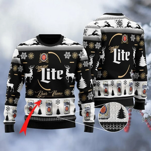 Personalized Black Miller Lite Ugly Christmas Sweater Tshirt Hoodie Apparel,Christmas Ugly Sweater,Christmas Gift,Gift Christmas 2024