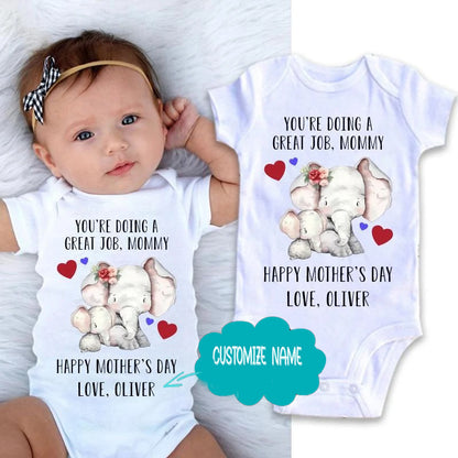 Personalized Elephant Mother's Day Baby Onesies and Matching Mom Shirts