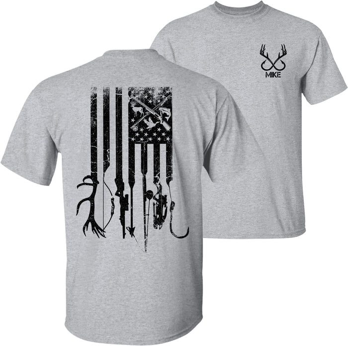 Personalized Hunting and Fishing Shirt - Custom Name American Flag Hunting and Fishing Gifts for Men