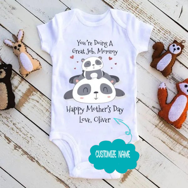 Personalized Panda Mother's Day Baby Onesies and Matching Mom Shirts