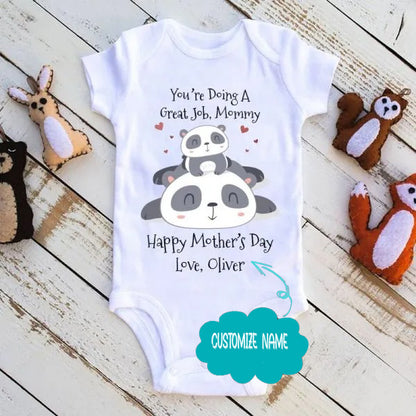Personalized Panda Mother's Day Baby Onesies and Matching Mom Shirts