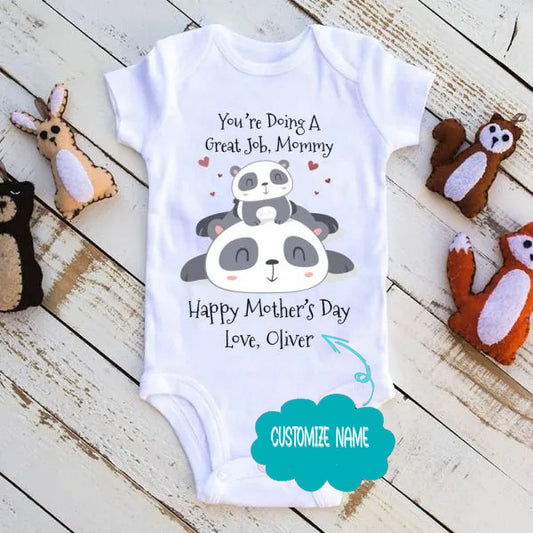 Personalized Panda Mother's Day Baby Onesies and Matching Mom Shirts