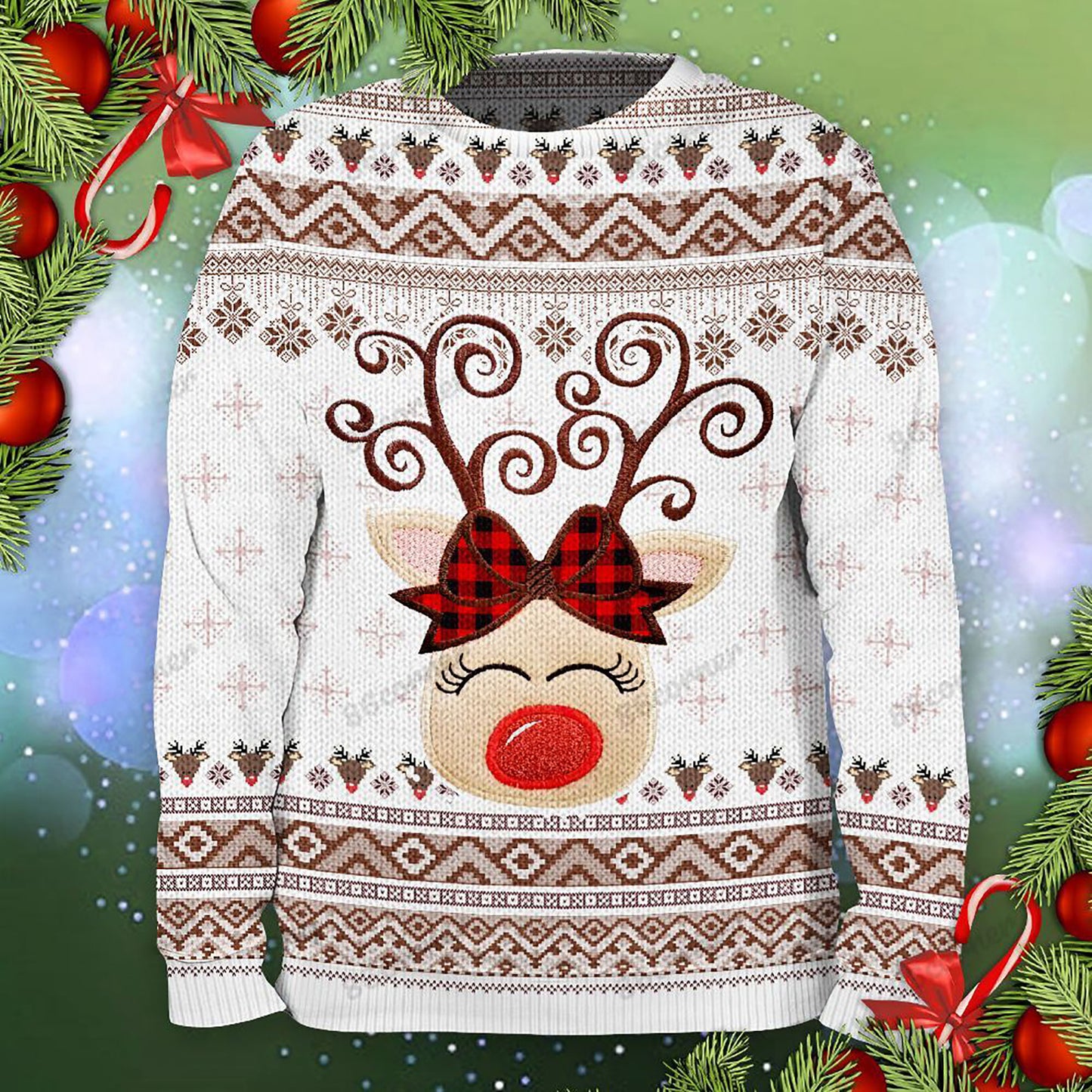 Reindeer Plaid Bow Ugly Sweater, Christmas Ugly Sweater, Christmas Gift, Gift Christmas 2024