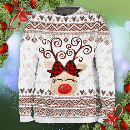 Reindeer Plaid Bow Ugly Sweater, Christmas Ugly Sweater, Christmas Gift, Gift Christmas 2024