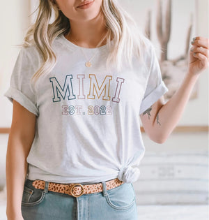 Retro Varsity Mimi Shirt, Mimi Est Shirt, Personalized Grandma Shirt, New Mimi To Be Gift