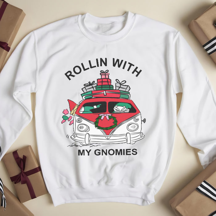 Rollin with my Gnomies - funny sweatshirt gifts christmas ugly sweater for men and women